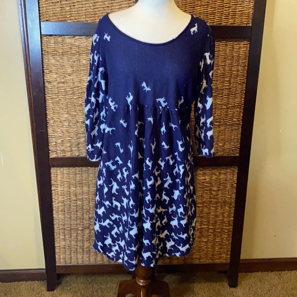 R&B collection blue dress with white deer